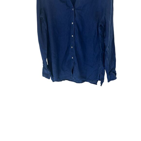 Talbots Plus Navy Blue Lagenlook Relaxed Button Up Long Sleeve Linen Blouse 16 - Picture 4 of 10